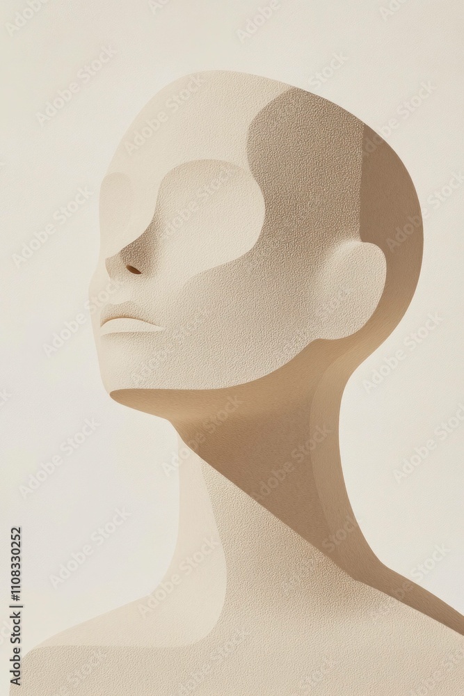 Poster abstract art of a neutral-toned mannequin with soft shadows, conveying serenity and minimalism. idea