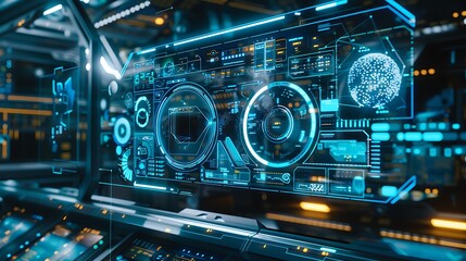 Obraz premium Futuristic Interface: Blue and Orange Digital Display