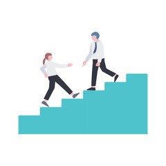 階段を協力して駆け上がるビジネスパーソン