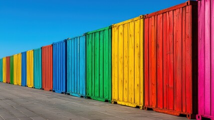 Fototapeta premium A row of colorful wooden shipping containers