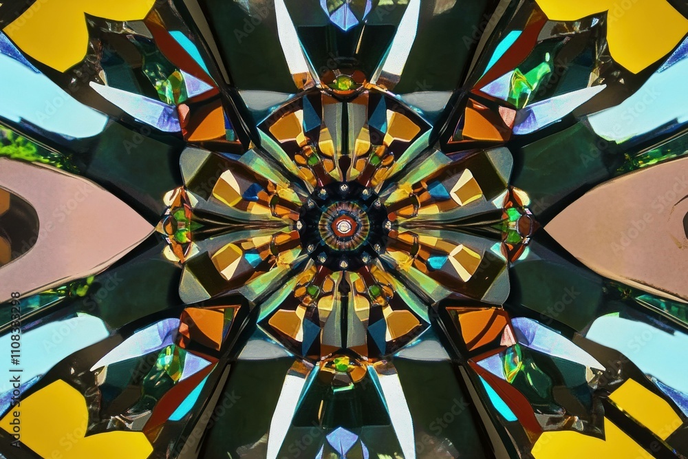 Poster colorful abstract pattern creating a mesmerizing kaleidoscope effect with bright shapes and vivid co