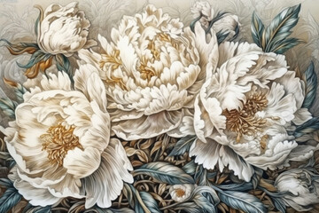 white peonies, beautiful stylized picture., watercolor style,  
