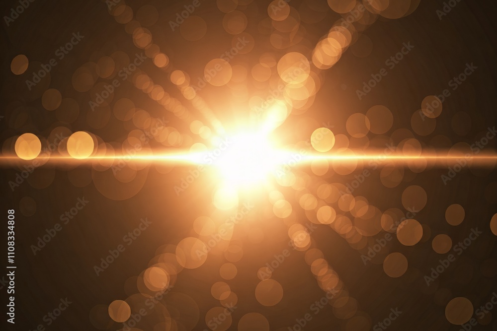 Poster lens flare effect with a bright light source and colorful bokeh.