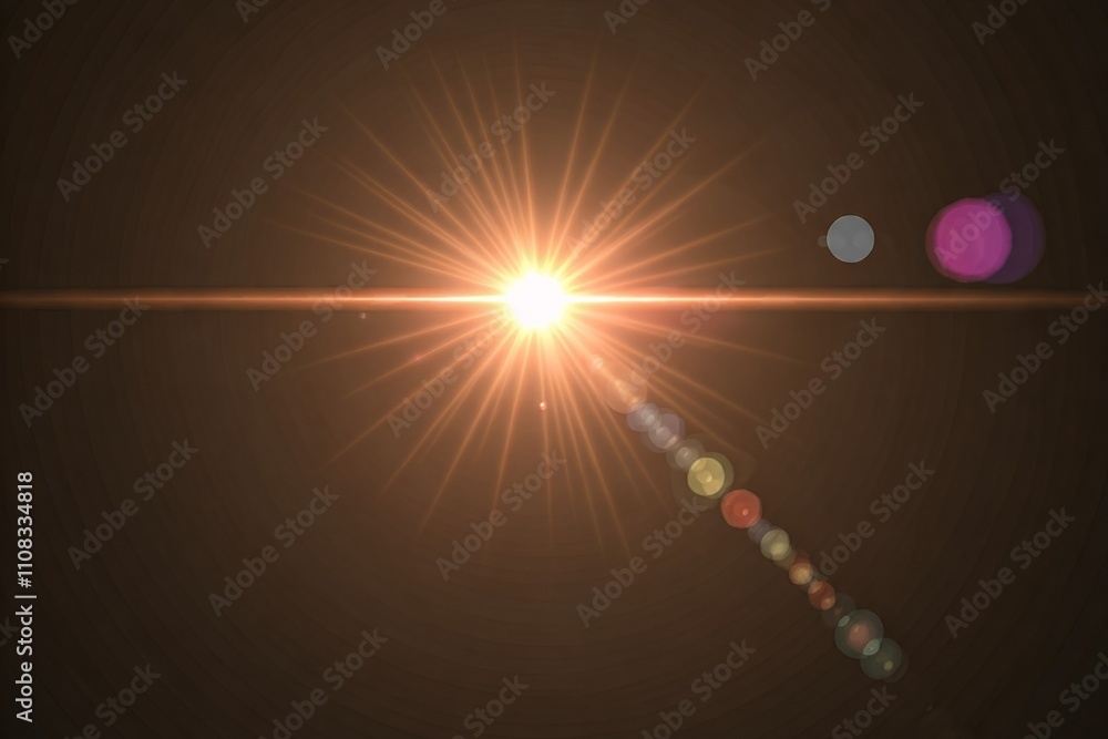 Poster lens flare effect with a bright light source and colorful bokeh.