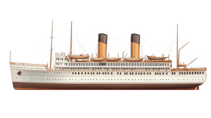 Fototapeta premium Vintage cruise ship sailing on transparent background