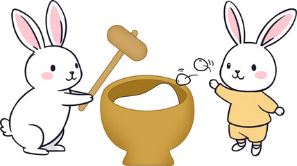 토끼,절구,떡방아,떡,명절,한국전통 떡방아,추석,한가위,설,설날,새해 © seremis