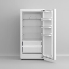 Modern Refrigerator with Open Door and Empty Interior