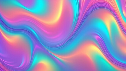 Abstract holographic background with vibrant blue, pink, and yellow waves.