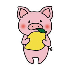 レモンを持っているぶた