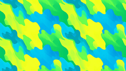 Vibrant Neon Green, Yellow, and Bright Blue Camo Pattern with Bold Colors. Seamless Repeatable Background