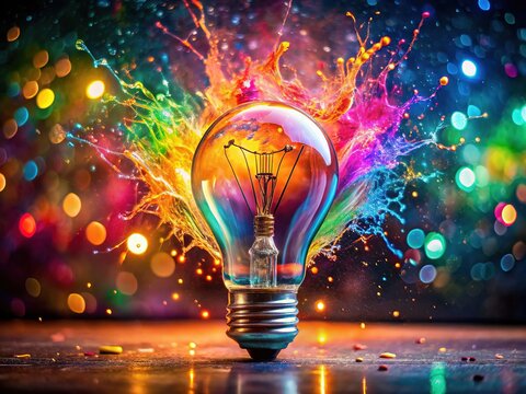 Exploding Lightbulb Brainstorming Banner - Abstract Colorful Paint Splashes