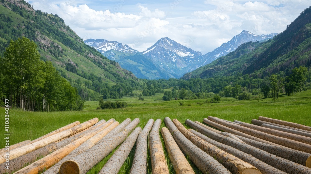 Poster a large field of trees with a mountain range in the background
