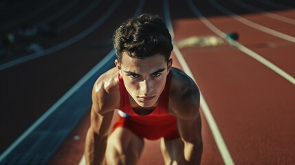 Ready to Race: Young Athlete Poised at the Starting Line