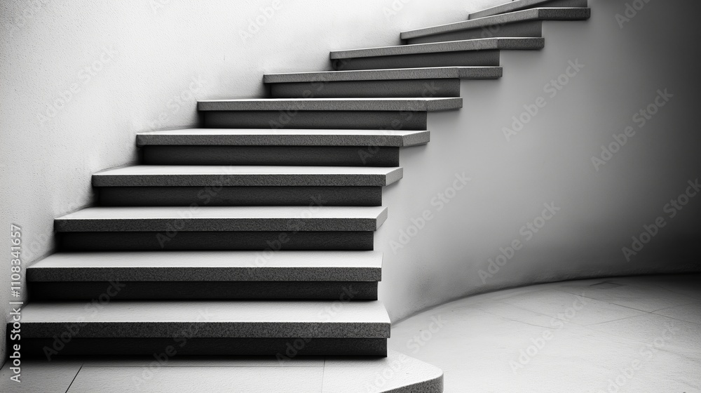 Poster modern spiral staircase leading to an upper level in a minimalist architectural space with clean lin