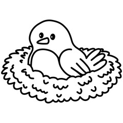Hand drawn doodle sketch bird nest style outline