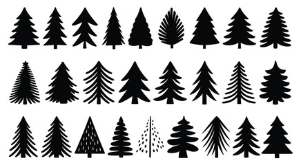 Fototapeta premium Collection of Christmas tree silhouettes. isolated vector on white background.