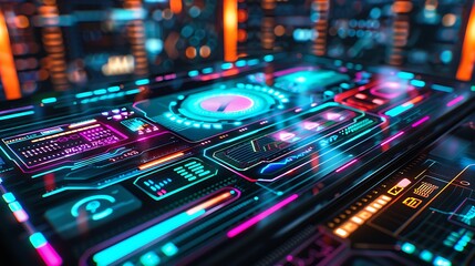 Fototapeta premium Futuristic Technology Interface with Neon Lights