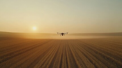 A drone spraying crops in a vast field, demonstrating AI in modern farming