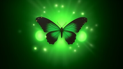Emerald Butterfly Glowing In Green Light Burst