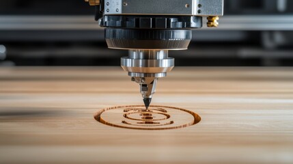 A wood carving machine is carving a design into a piece of wood
