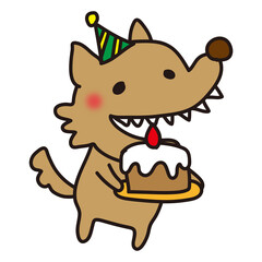 ケーキでお祝いする怖くないオオカミ