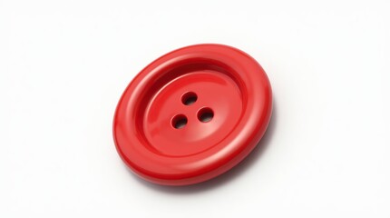 Detailed Realistic Red Plastic Sewing Button Isolated on White