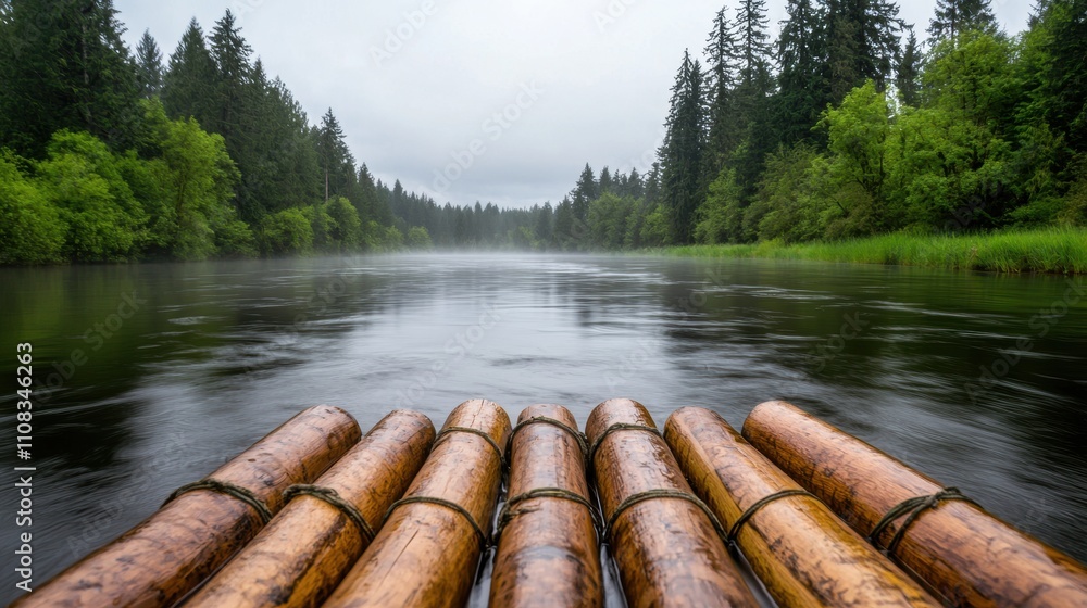 Poster a row of logs floating on a river