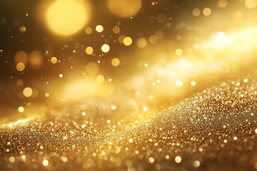 Obraz premium Radiant Golden Sparkles Glitter and Bokeh Lights on Dark Background for festive, Holidays, Banner