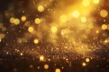 Radiant Golden Sparkles Glitter and Bokeh Lights on Dark Background for festive, Holidays, Banner