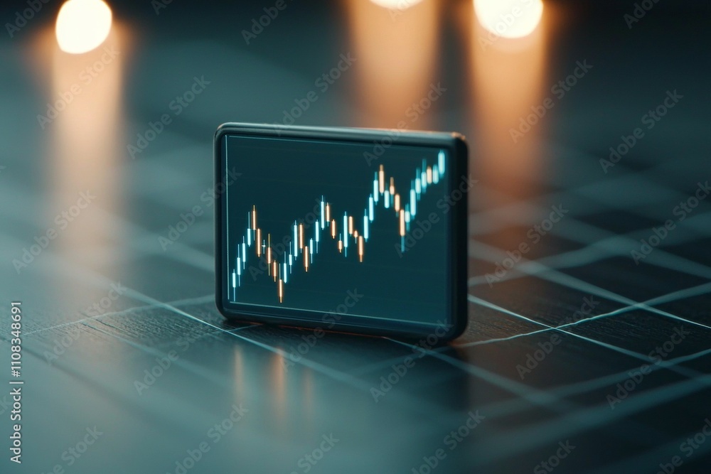 Poster digital stock market display with rising graph on screen