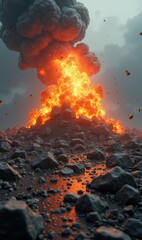 A dramatic volcanic eruption spews lava and smoke, showcasing raw power and nature's beauty. Ideal for environmental, geology, or disaster response projects.