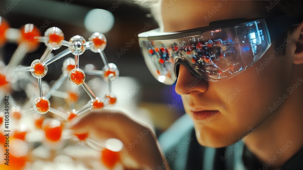 Aufkleber a scientist using augmented reality glasses to manipulate 3d molecular models