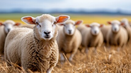 Obraz premium Sheep on a Farm in Agricultural Landscape