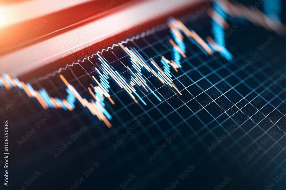Poster financial data analysis: fluctuating graph lines on grid background