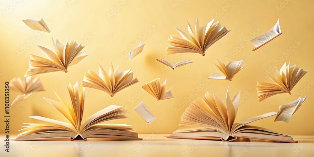 Poster a symphony of open books floating in mid-air, a testament to the power of imagination and the beauty