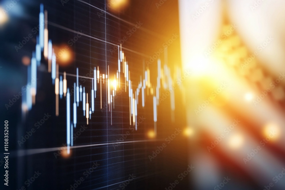 Poster illuminated financial graph with abstract patterns and light effects