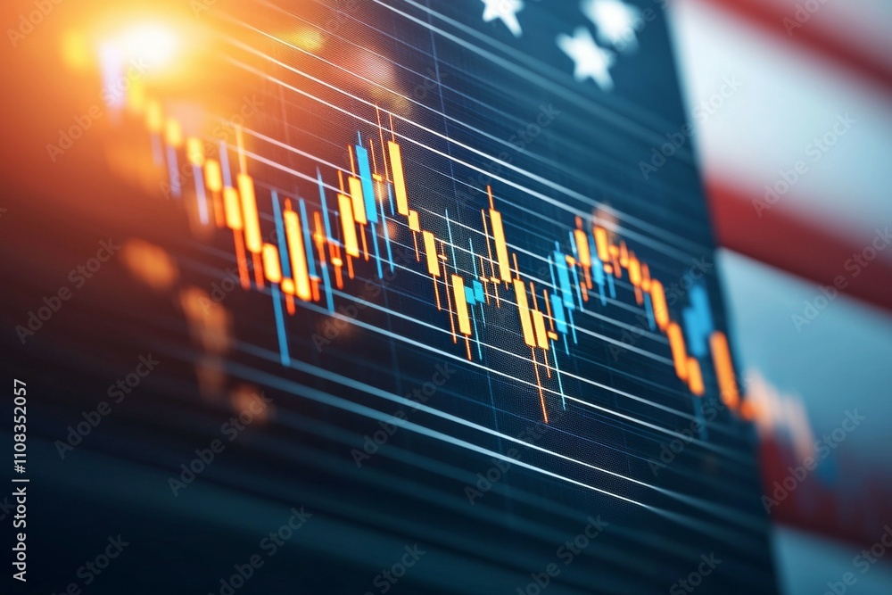 Poster abstract financial data visualization with american flag background