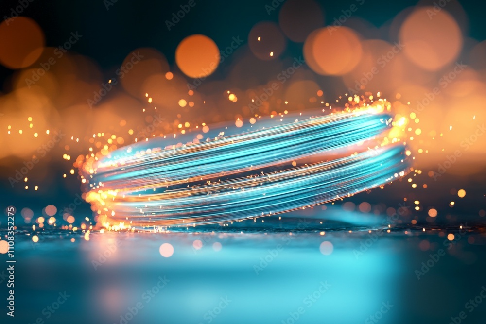 Poster glowing abstract light ring with sparkling bokeh background