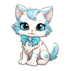 Obraz premium Cute little cat cartoon, transparent background PNG