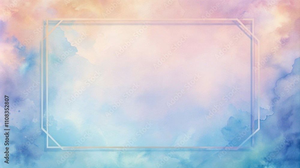 Poster Abstract Watercolor Background with a Geometric Frame for Text or Design