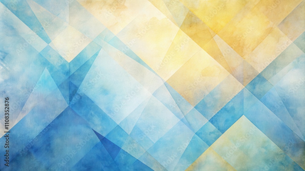 Poster abstract watercolor background with intersecting geometric shapes in blue and yellow tones