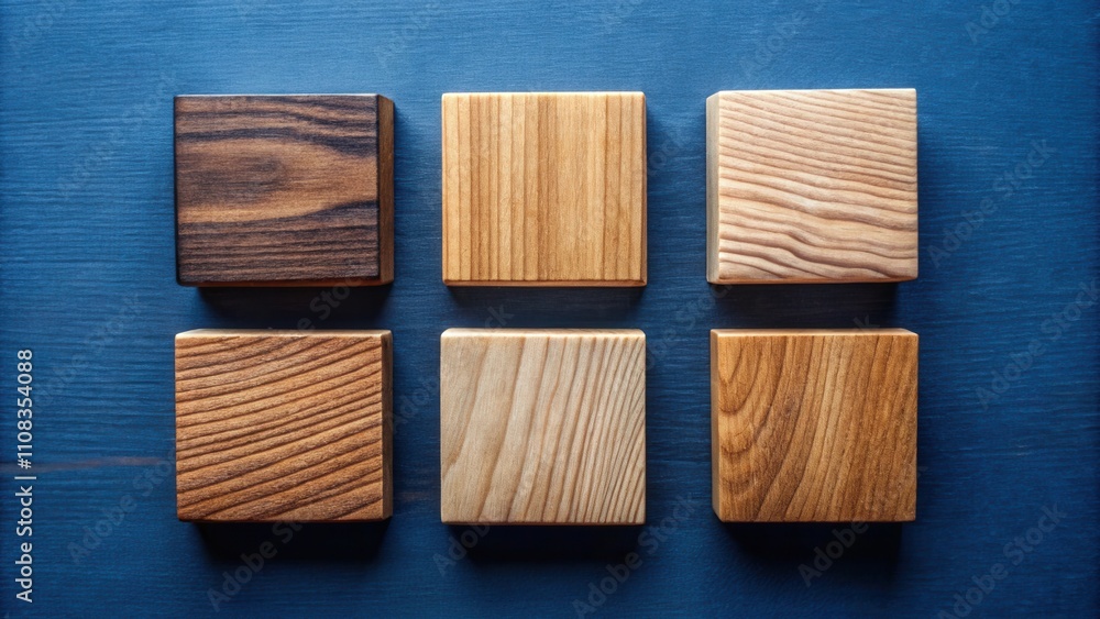 Aufkleber wooden squares arranged in a grid, showcasing a spectrum of woodgrain patterns and color variations
