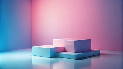 Abstract minimalist podium with a blue and pink gradient background.  A simple and elegant backdrop for product displays.