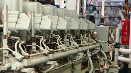 Large boat engine pistons close up