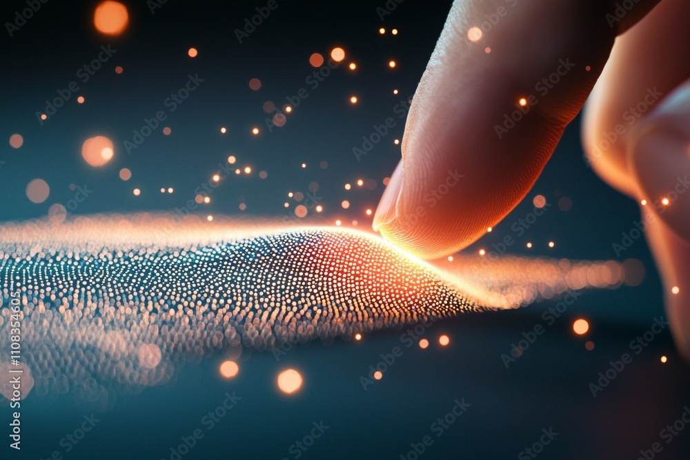 Poster touching a digital surface with illuminated particles