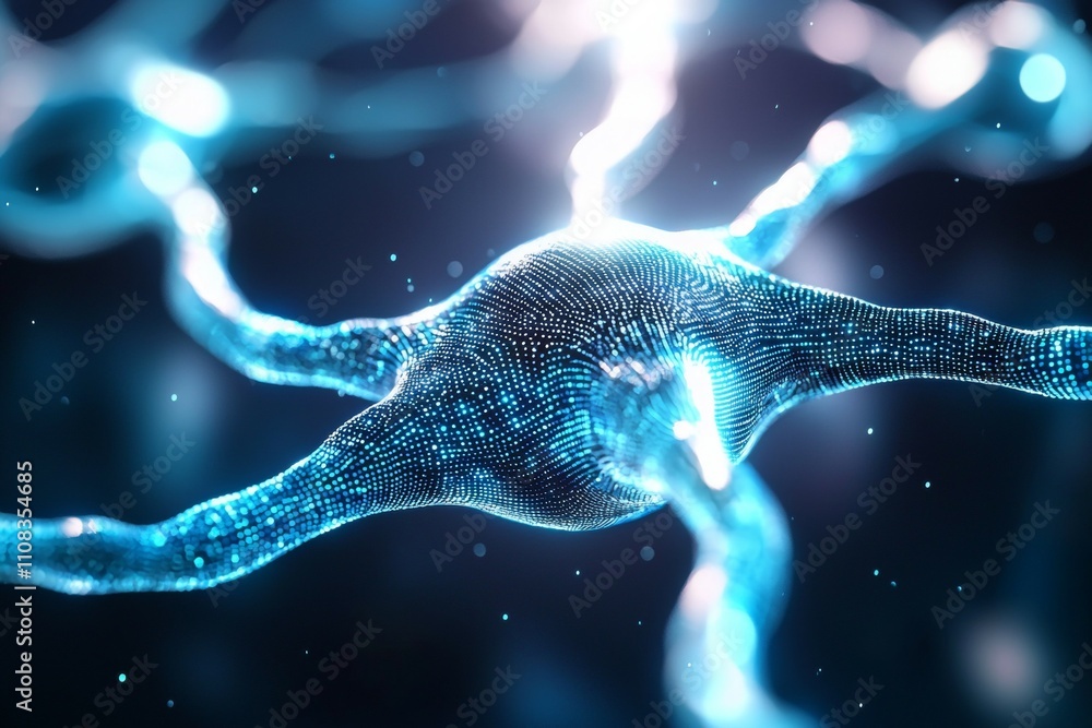Poster digital neural network visualization with glowing connections