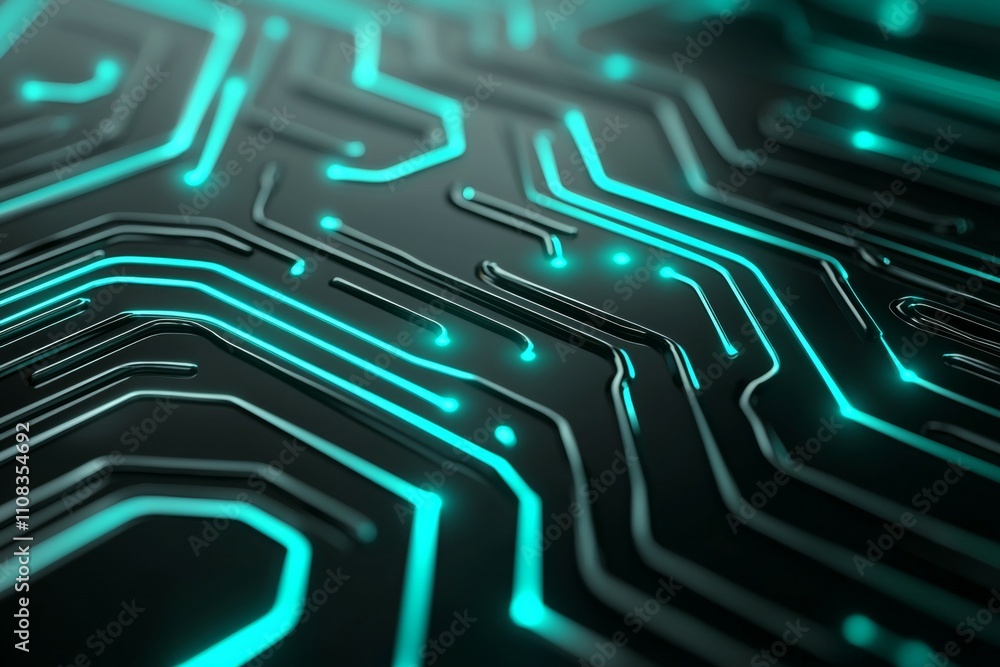 Poster futuristic circuit board pattern with glowing neon lines