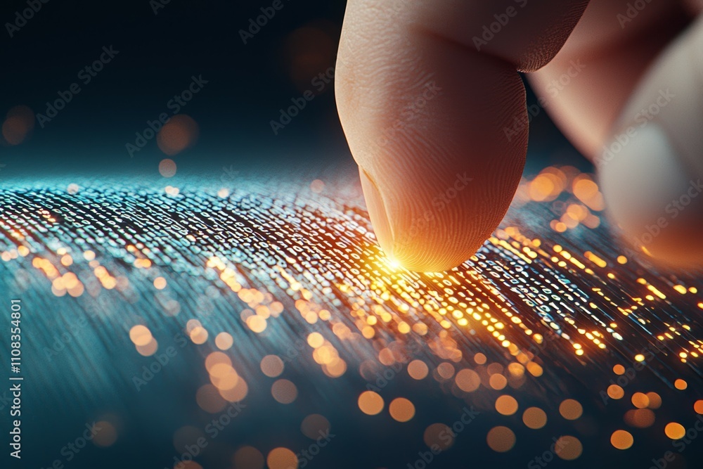 Aufkleber futuristic finger touching digital surface with glowing data points