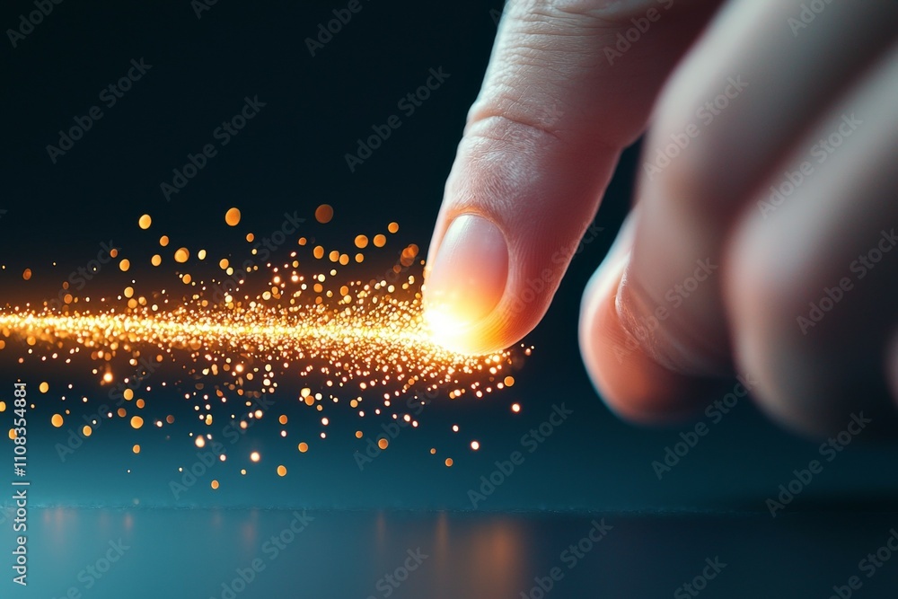 Poster touching light: human finger creating magical sparkling effect