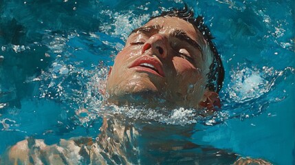 A swimmer at the pool edge, breathing heavily after a successful race